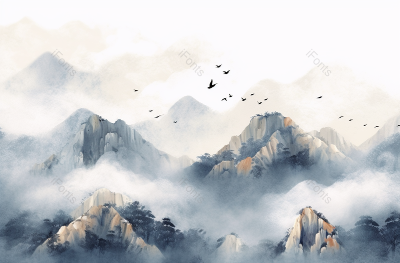 古风水彩质感山脉背景装饰画,插画/手绘图,插画/手绘图库,插画/手绘图下载,插画/手绘